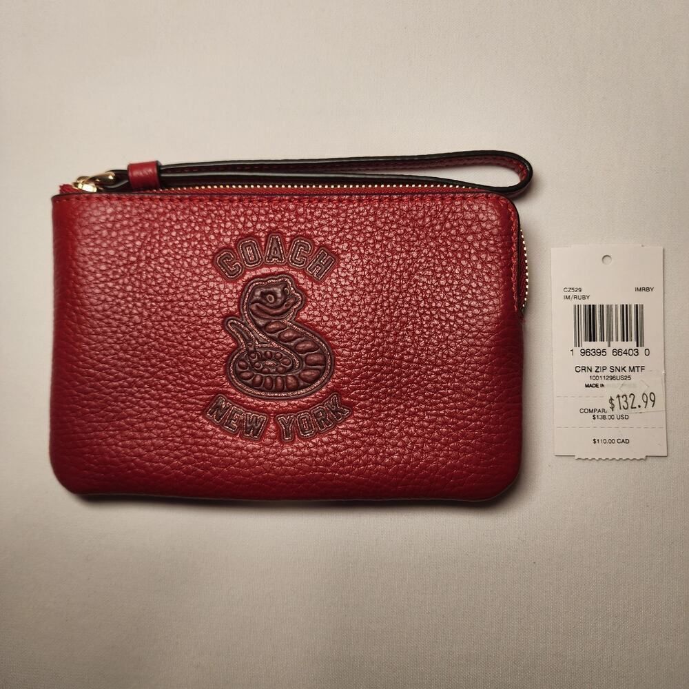 NWT Coach CZ529 Lunar New Year 2025 Corner Zip Wristlet YEAR OF SNAKE Red